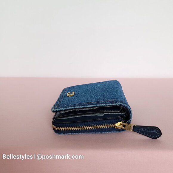 COACH Billfold Small Wallet in Denim Fabric- Deep Blue color⭐ - Picture 9 of 16
